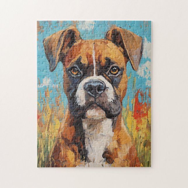 Boxer Hund Porträtt Digital Oljemålning Pussel (Vertikal)