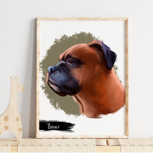 Boxer Hund Porträtt   Skriv ut Pet Porträtt Poster