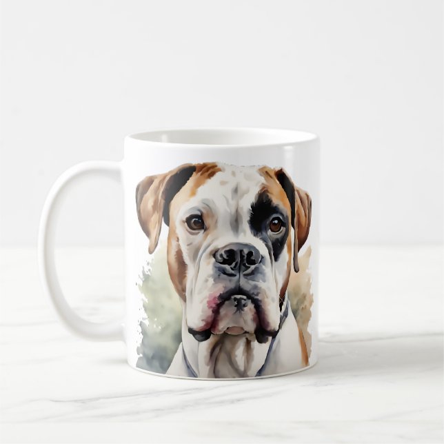 Boxer Hund Pose (vattenfärg) Kaffemugg (Vänster)