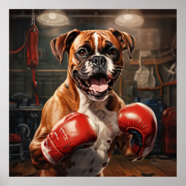 Boxer Hund Practicing Box i Vintagen Gym Poster