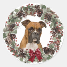 Boxer Hund Red Bow Pinecone God Jul