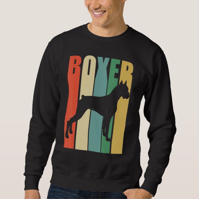 Boxer Hund Retro Lång Ärmad Tröja (Framsida)