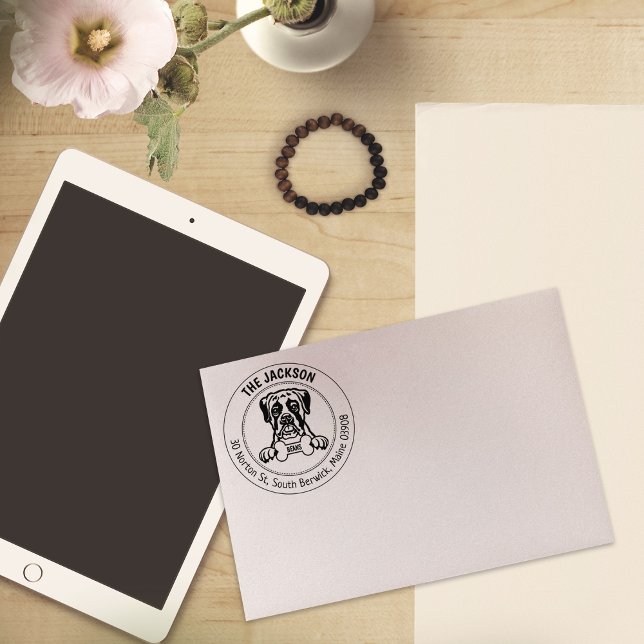 Boxer Hund Returadress Family Stämpel (Skapare uppladdad)