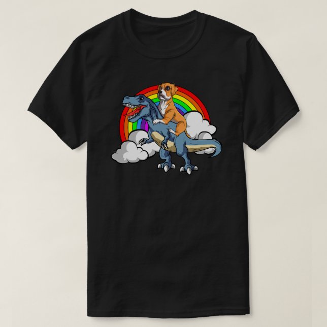 Boxer Hund Riding Dinosaur Trex German Deutscher F T Shirt (Design framsida)
