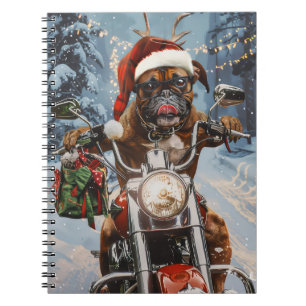Boxer Hund Riding Motorcykel jul Anteckningsbok