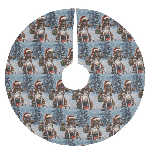 Boxer Hund Riding Motorcykel jul Julgransmatta Borstad Polyester (Framsidan)