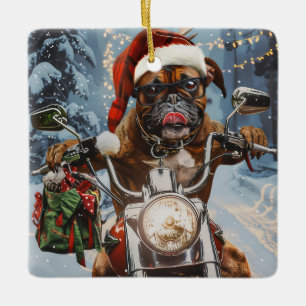 Boxer Hund Riding Motorcykel jul Julgransprydnad Keramik