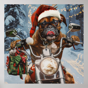 Boxer Hund Riding Motorcykel jul Poster