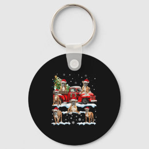 Boxer Hund Riding Red Lastbil Ugly Sweater Merry C Nyckelring