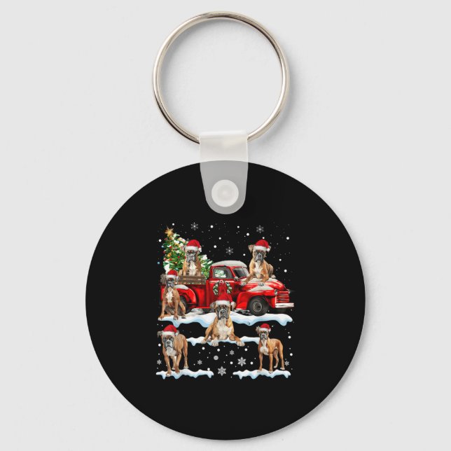 Boxer Hund Riding Red Lastbil Ugly Sweater Merry C Nyckelring (Framsida)