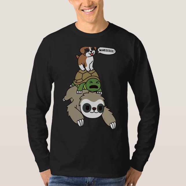Boxer Hund Riding Sloth Tortoise T Shirt (Framsida)