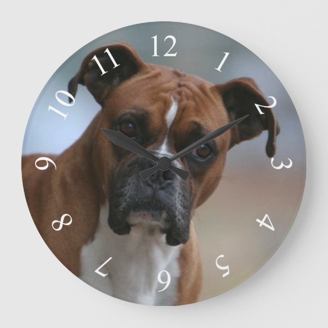 Boxer hund Round Wall Clock Stor Klocka (Framsida)