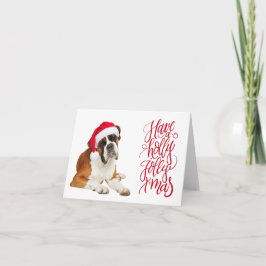 Boxer Hund Santa Hatt Ha Holly Jolly Jul Kort