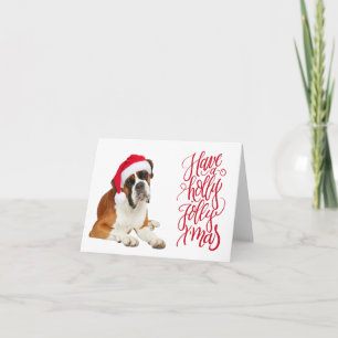 Boxer Hund Santa Hatt Ha Holly Jolly Jul Kort