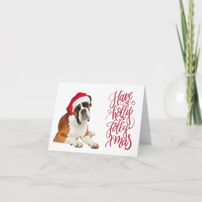 Boxer Hund Santa Hatt Ha Holly Jolly Jul  Kort (Framsida)