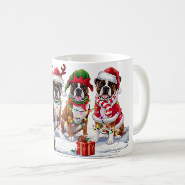 Boxer hund Santa Motlers elf jul ljus Kaffemugg (Framsida höger)