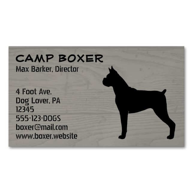 Boxer Hund Silhouette Faux Wood Stil Visitkortmagnet (Framsida)