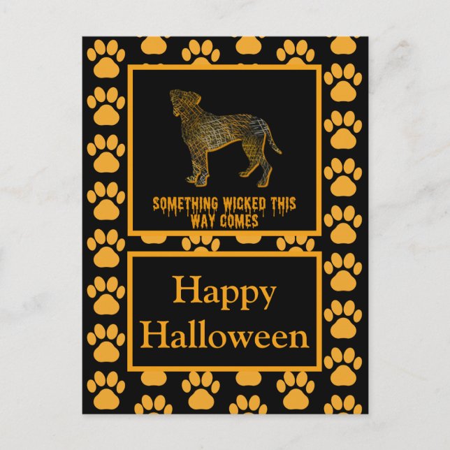 Boxer Hund Silhouette Happy halloween Orange Vykort (Framsida)