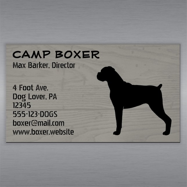 Boxer Hund Silhouette med Natural Öron Faux Wood Magnetiska Visitkort (Skapare uppladdad)