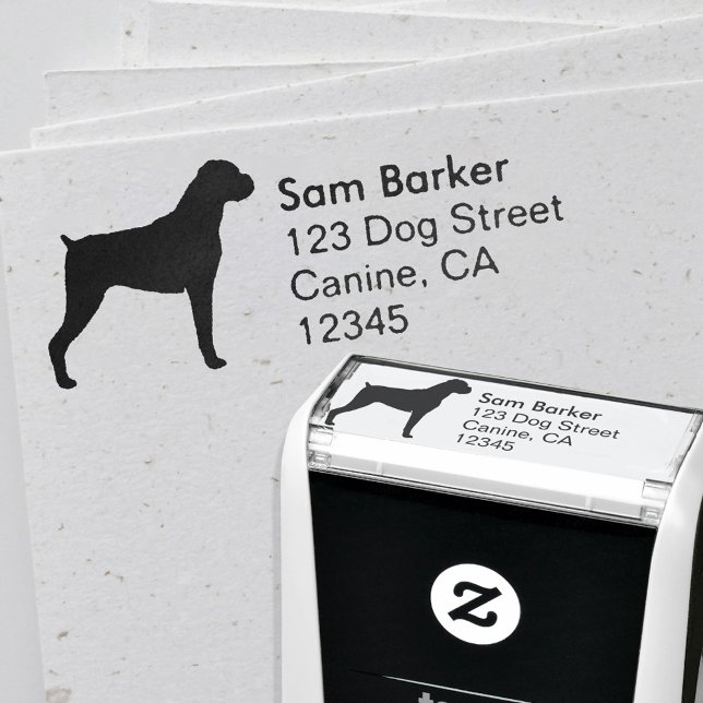Boxer Hund Silhouette Returadress - Naturligt Öron Självfärgande Stämpel (Skapare uppladdad)