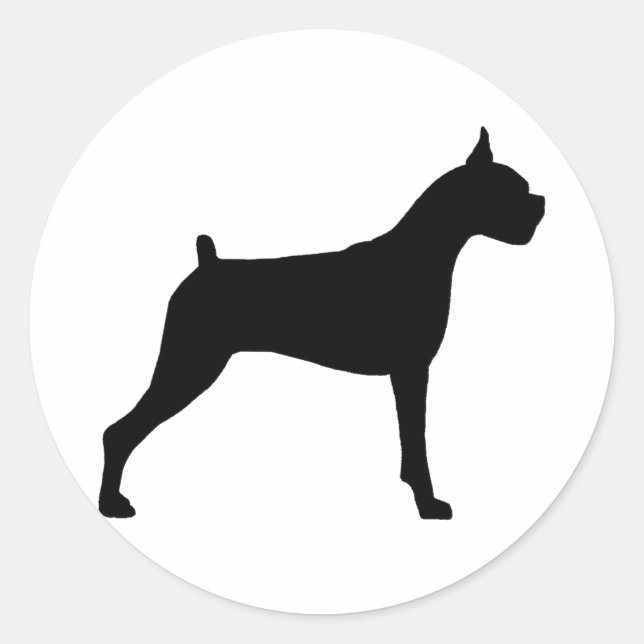 Boxer Hund Silhouette Runt Klistermärke (Framsida)