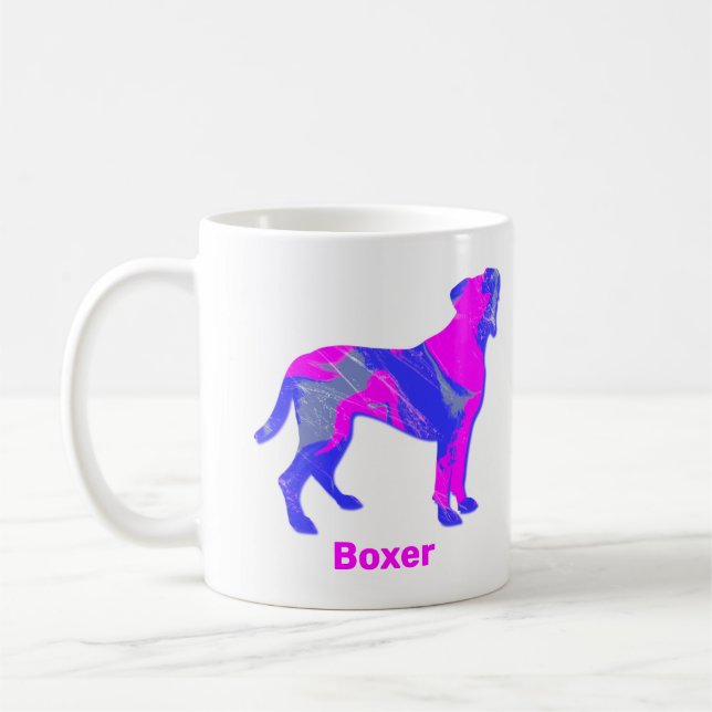 Boxer Hund Silhouette Shock rosa & Blue Design Whi Kaffemugg (Vänster)