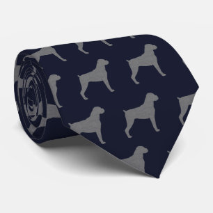 Boxer Hund Silhouettes Mönster Blue och Grått Slips