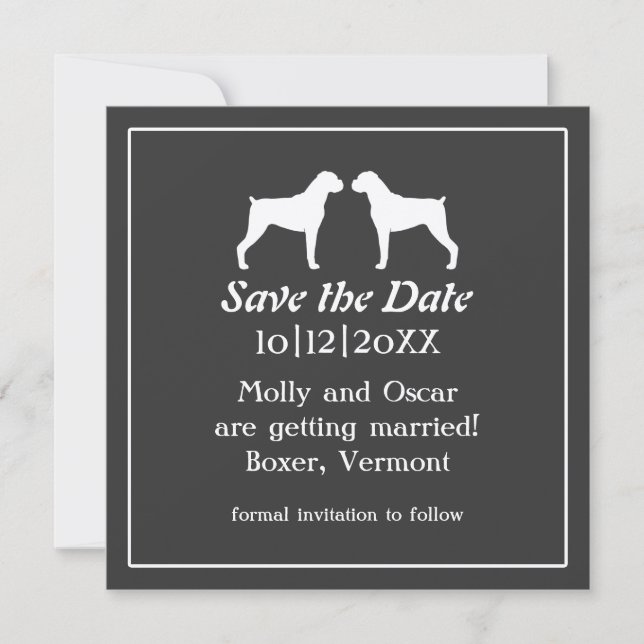 Boxer Hund Silhuetter Bröllop Save the Date Spara Datumet (Framsida)