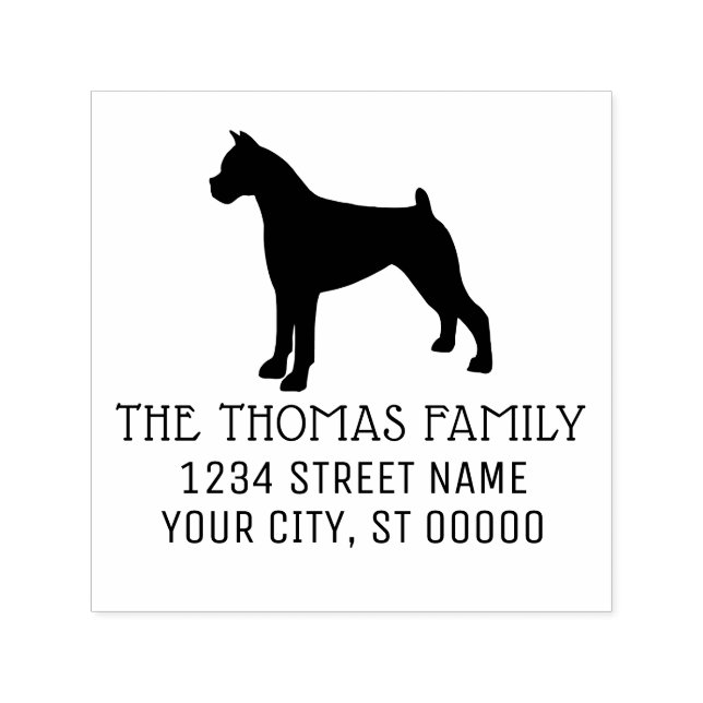 Boxer Hund Siluett Namn Adress Monogram Självfärgande Stämpel (Design)