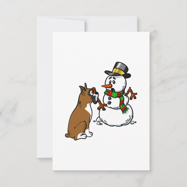 Boxer Hund Snömannen Jul Kort (Framsida)
