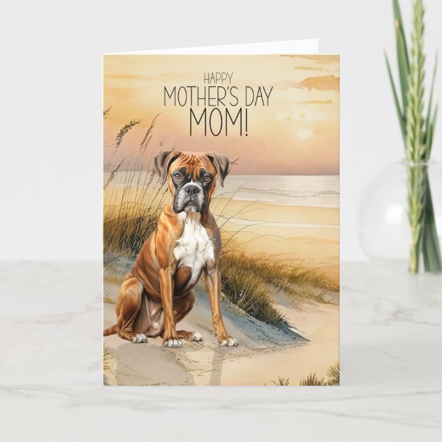 Boxer Hund Solnedgång Strand Mors Dag Helgkort (Framsida)