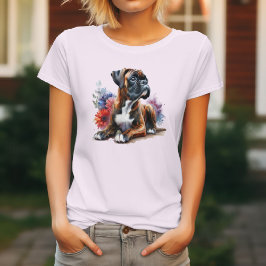 Boxer-Hund: Spelande Valp- och Blommigt Elegance T Shirt