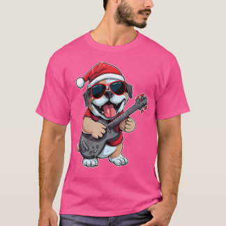 Boxer Hund Spelar Guitar Santa Hat Julafton Boxer  T Shirt