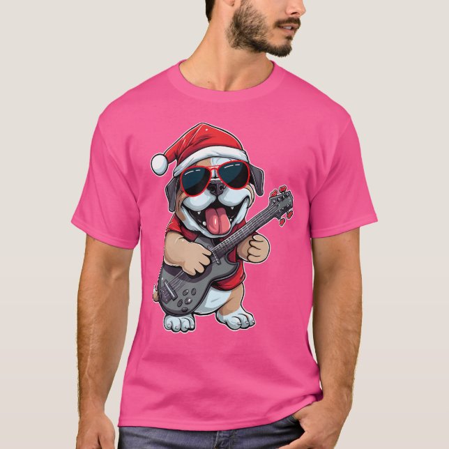 Boxer Hund Spelar Guitar Santa Hat Julafton Boxer  T Shirt (Framsida)