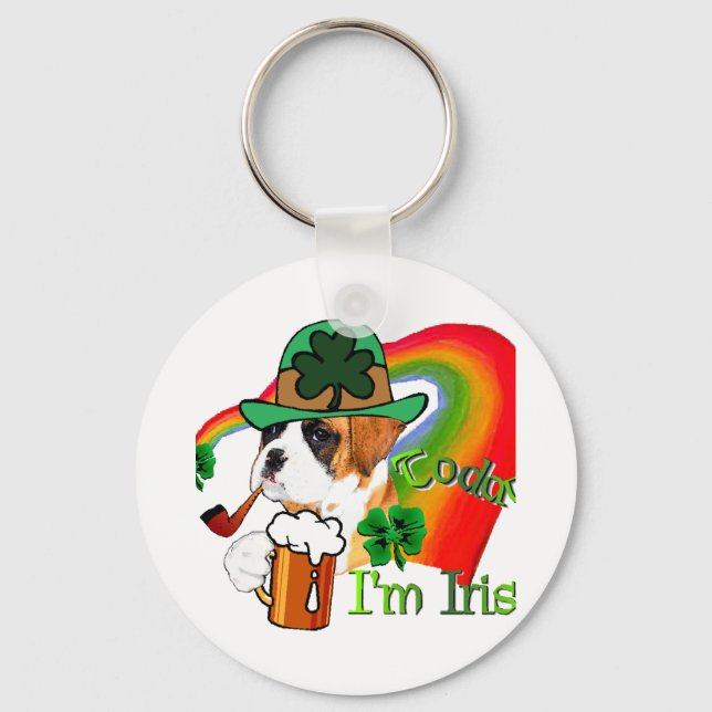 Boxer Hund St patrick's day Nyckelring (Framsida)