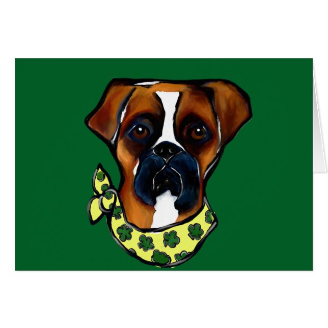 Boxer Hund St. Patty Hälsningskort (Framsidan Horizontal)