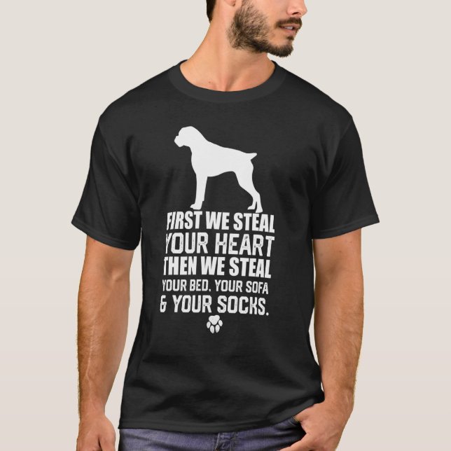 Boxer hund Steal ditt hjärta Steal ditt ben soffa T Shirt (Framsida)