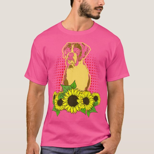 Boxer Hund Sunblommor Cute Boxer Hund T Shirt (Framsida)