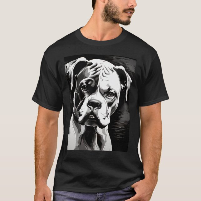 Boxer Hund (svartvit poppgrafik) T Shirt (Framsida)