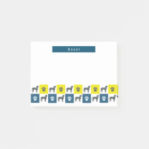 Boxer Hund & Tass Gult & Blue Grid Linjer Post-it Block