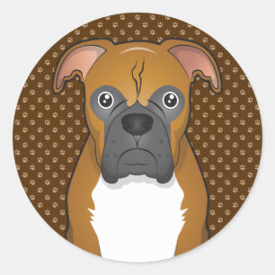 Boxer Hund Tecknad Tassar Runt Klistermärke