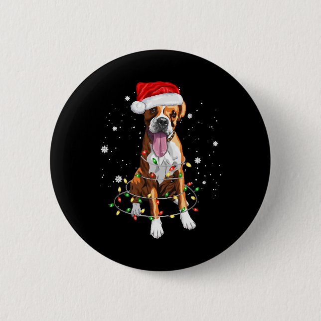 Boxer Hund Träd jul Ljus Julafton Pajama Knapp (Framsida)