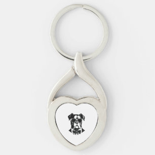 Boxer Hund Twisted Heart Silverfärgad Nyckelring