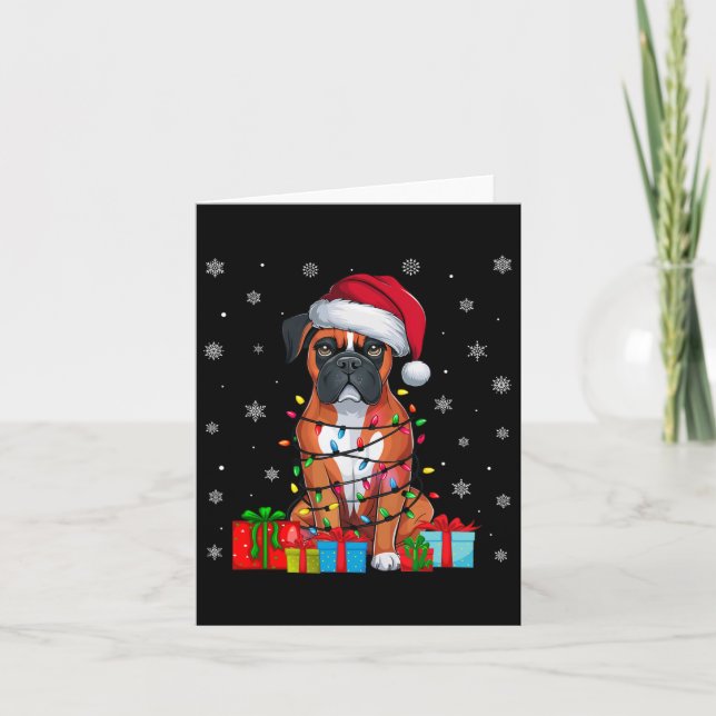 Boxer Hund Ugly Julafton Ljus Santa Hat Boxer Hund Kort (Framsida)