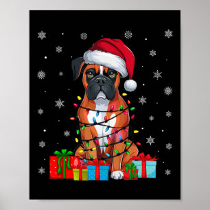 Boxer Hund Ugly Julafton Ljus Santa Hat Boxer Hund Poster