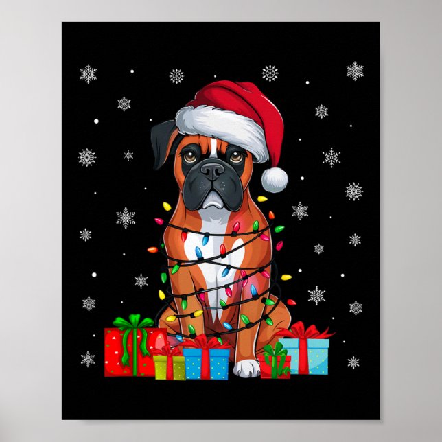 Boxer Hund Ugly Julafton Ljus Santa Hat Boxer Hund Poster (Framsidan)