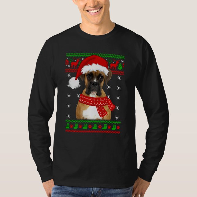 Boxer Hund Ugly Sweater jul Puppy Hund älskare T Shirt (Framsida)
