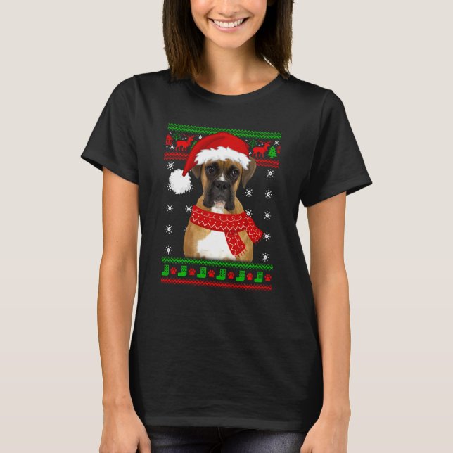 Boxer Hund Ugly Sweater jul Puppy Hund älskare T Shirt (Framsida)