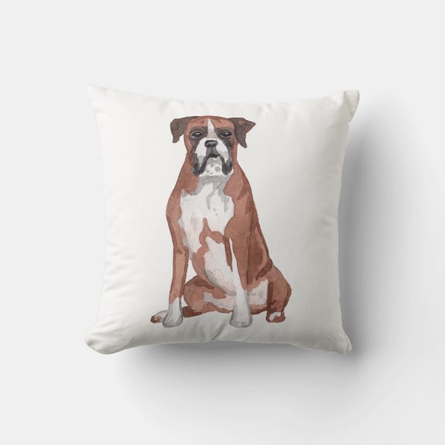 Boxer Hund Vattenfärg Konst Målning Kudde (Framsida)