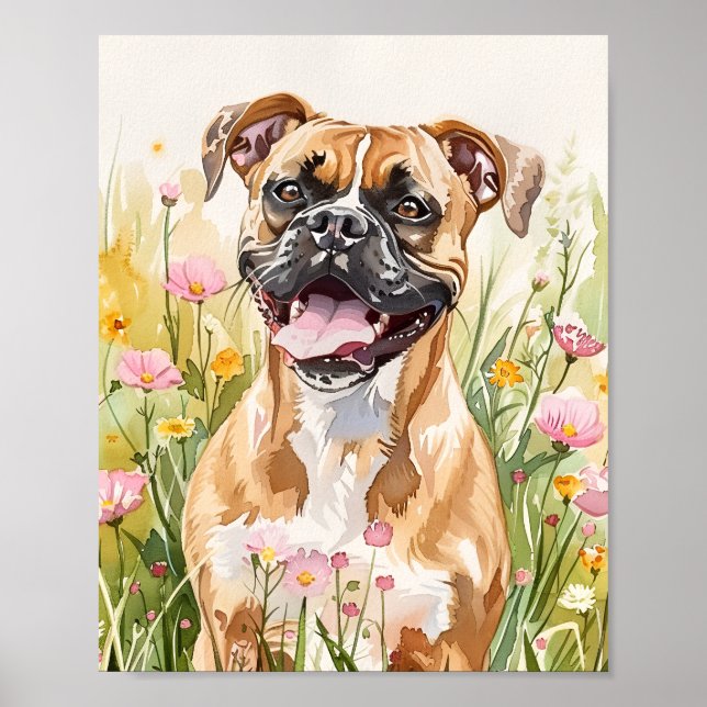 Boxer Hund Vattenfärg Skriv ut - Cute Boxer Wall A Poster (Framsidan)